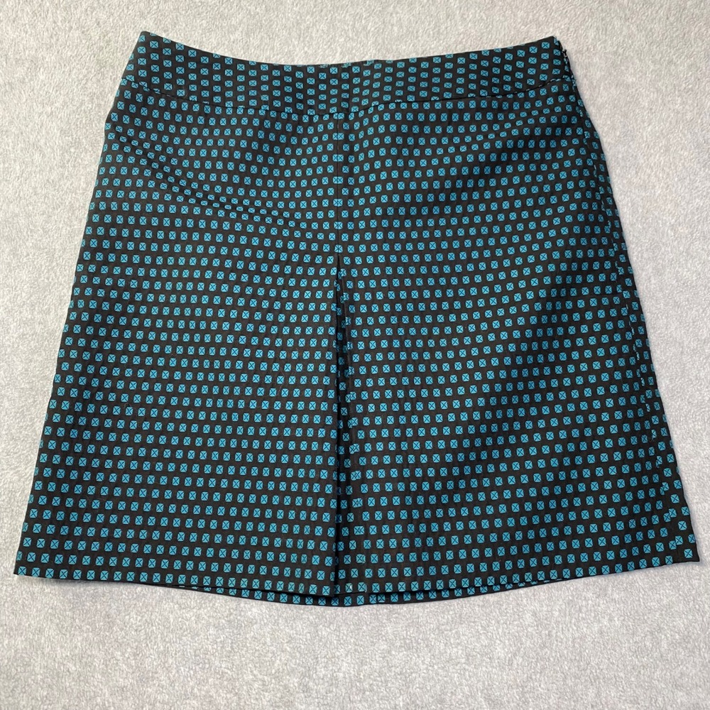 Ann Taylor LOFT Skirt Women's Sz 6P Black Teal Geometric A-Line Mini Work EUC